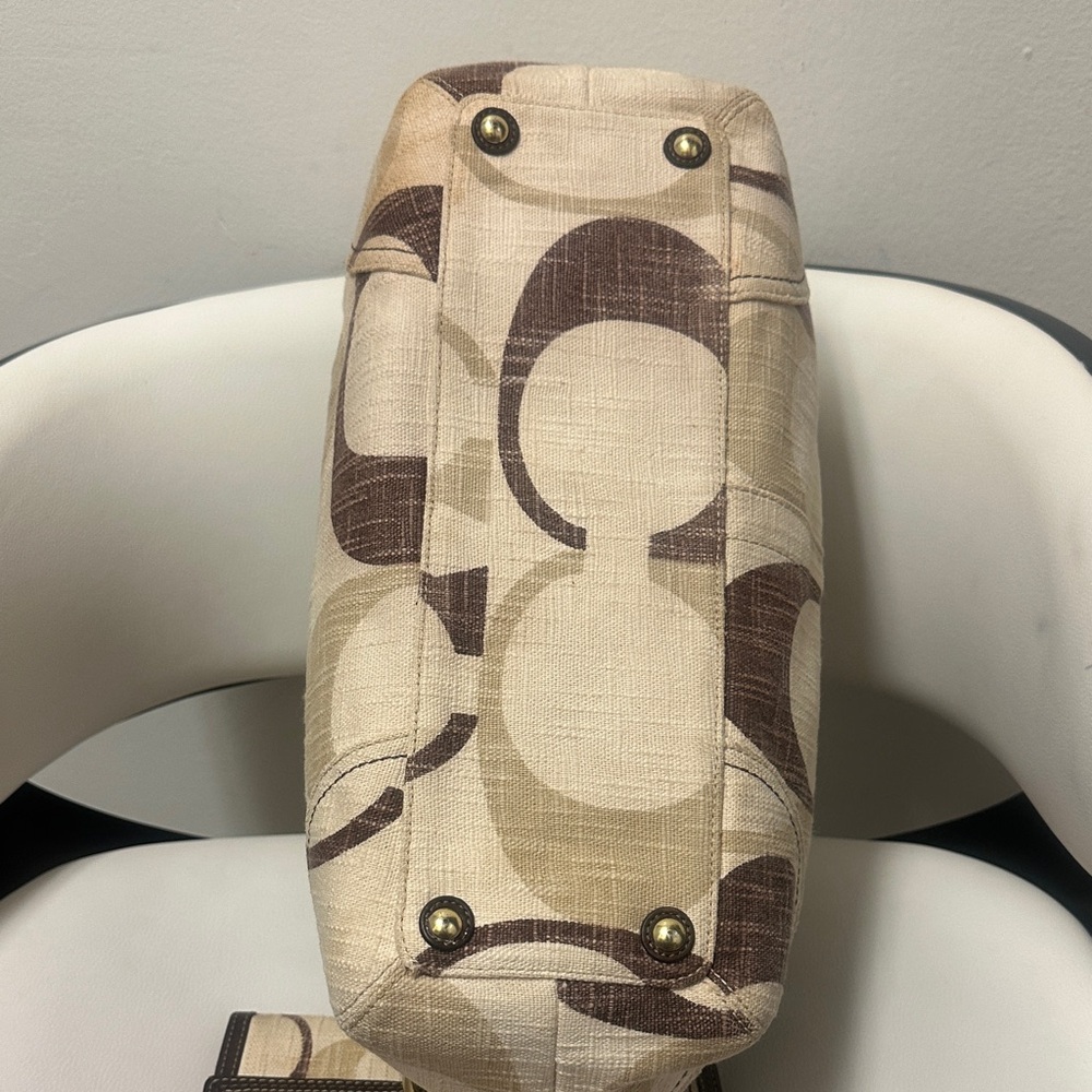 COACH (SET) Y2K TONAL SIGNATURE CANVAS SHOULDER TOTE, Brown & Cream with Wallet - Picture 6 of 13